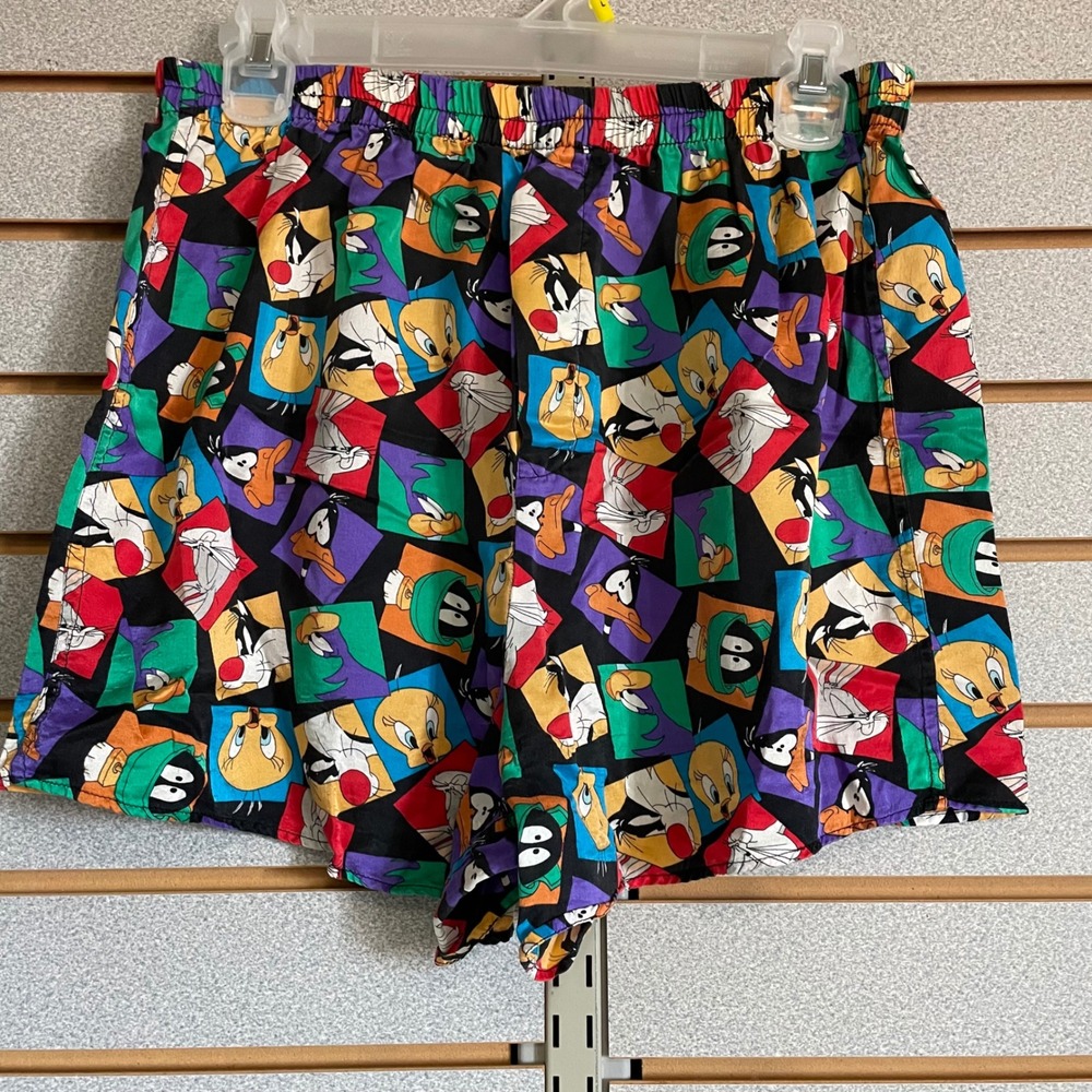 Vintage Looney Tunes Characters Print‎ Sleepwear Shorts Men's M Elastic Waist